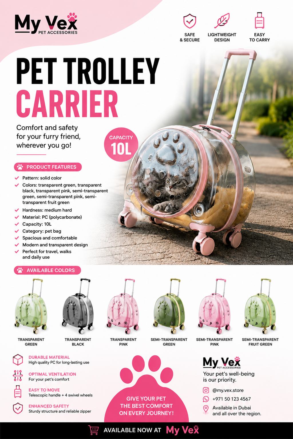 Large Capacity Universal Wheel Fully Transparent Pet Trolley Bag Breathable